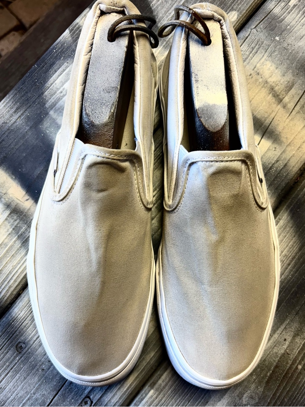 Vans slip on sneakers in cream & tan #skateboarding #slipons size Men 10